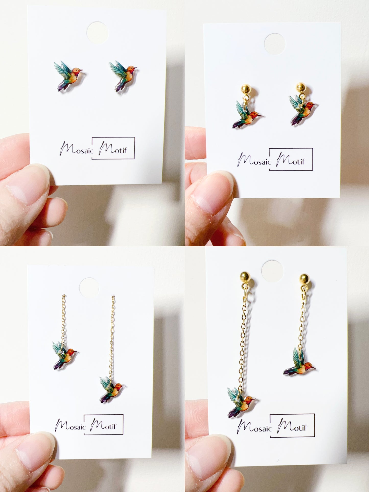 Hummingbird earrings (stud, dangle, thread)