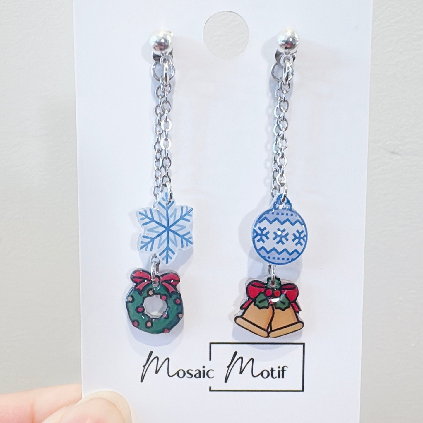 Xmas double dangle (snowflake, xmas bell, wreath, ornament)