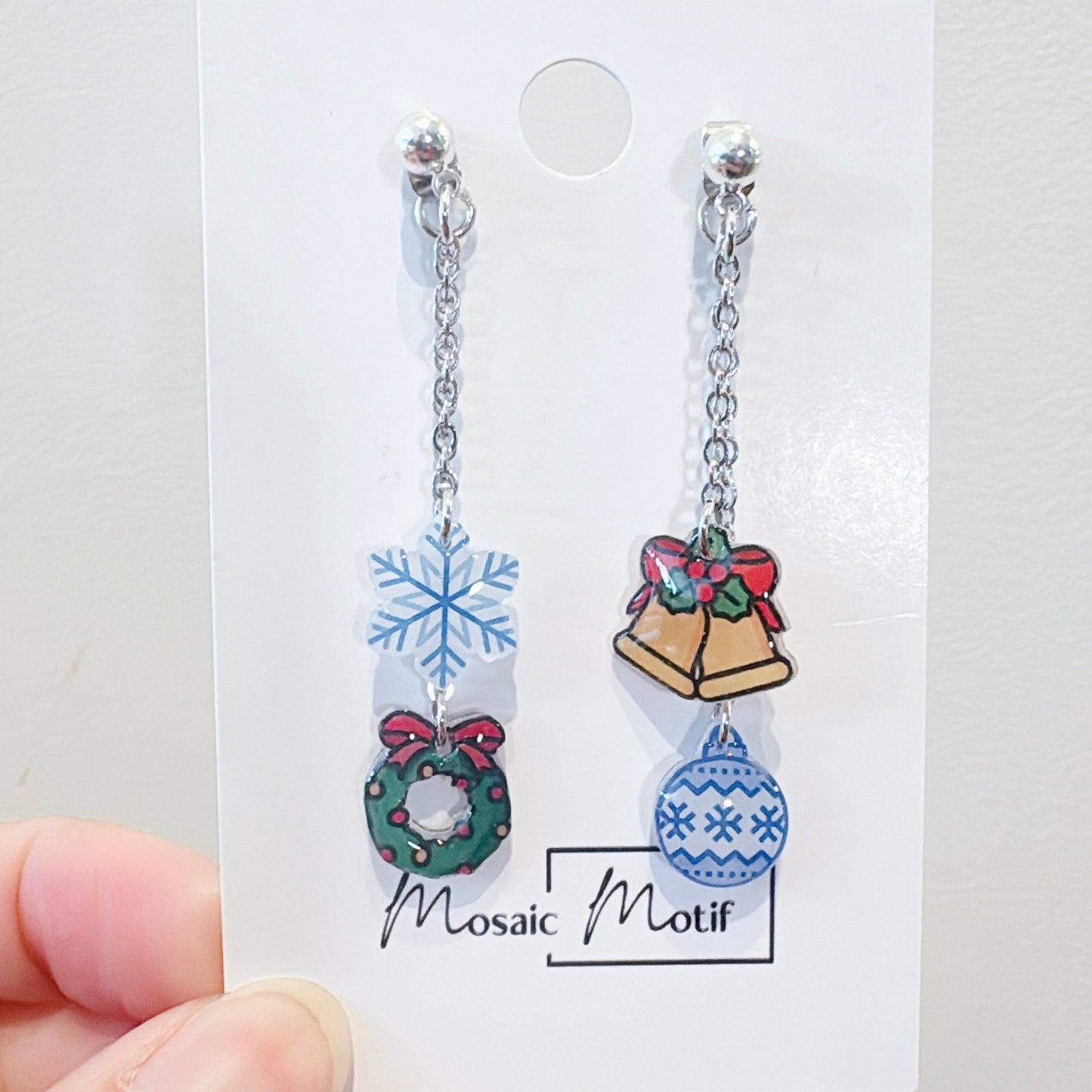 Xmas double dangle (snowflake, xmas bell, wreath, ornament)