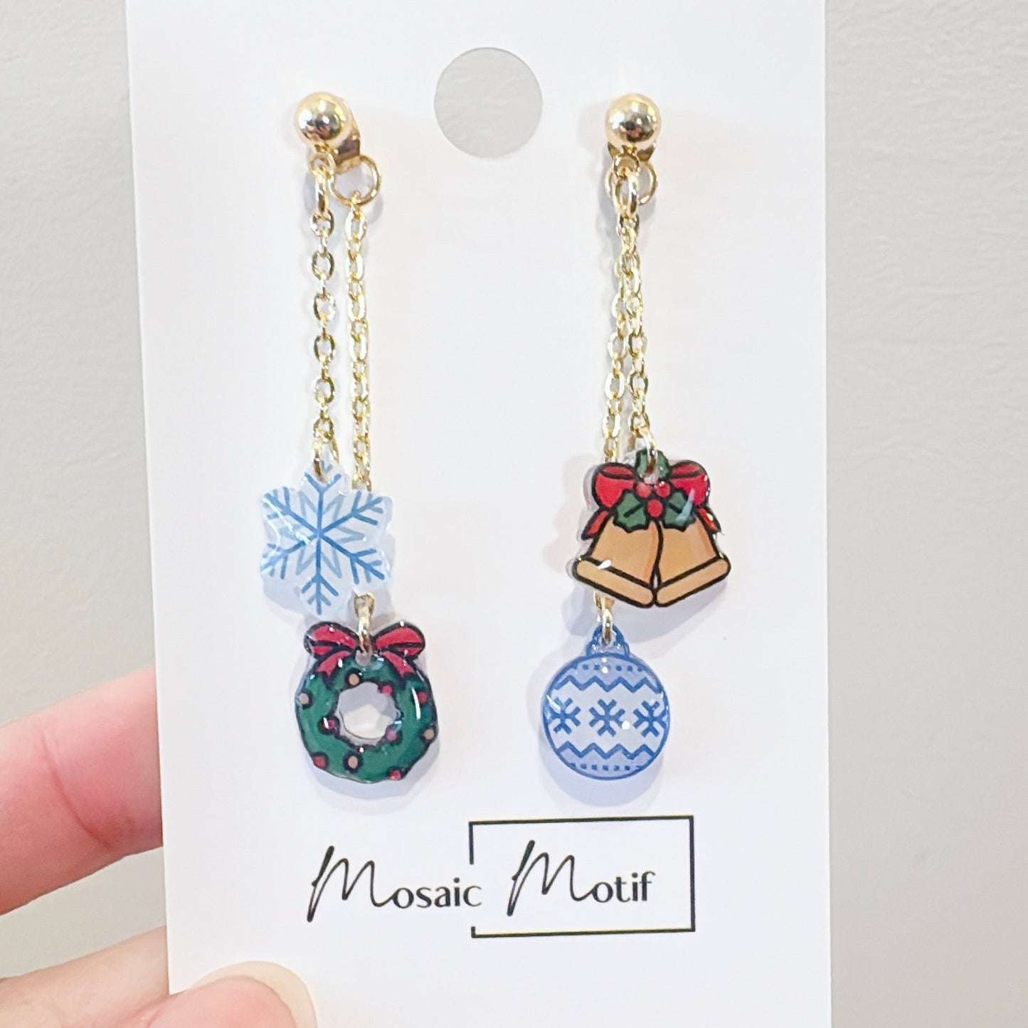 Xmas double dangle (snowflake, xmas bell, wreath, ornament)