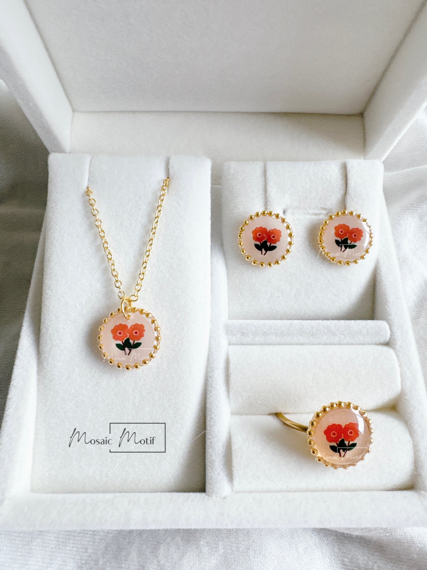 (💐) Floral Vintage gift set (earrings, necklace, ring)